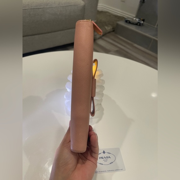 Prada Pink Saffiono Leather Long Wallet Front Bow Ribbon w Authentic Prada Card - Picture 5 of 14